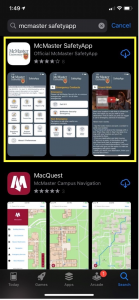 Page to download the McMaster SafetyApp
