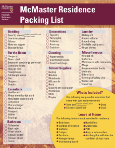 Residence Packing List